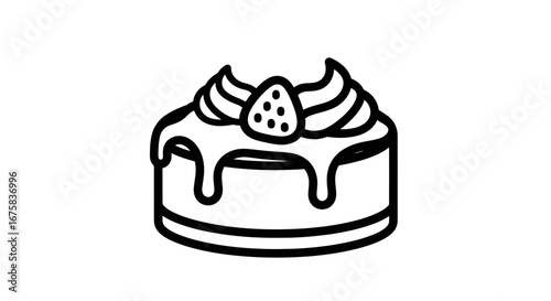 Minimalist illustration of a delectable strawberry cake perfect for confectionery themed designs