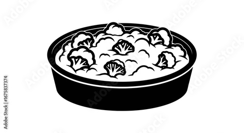 Monochrome icon of a bowl full of cauliflower cheese a comforting and savory dish