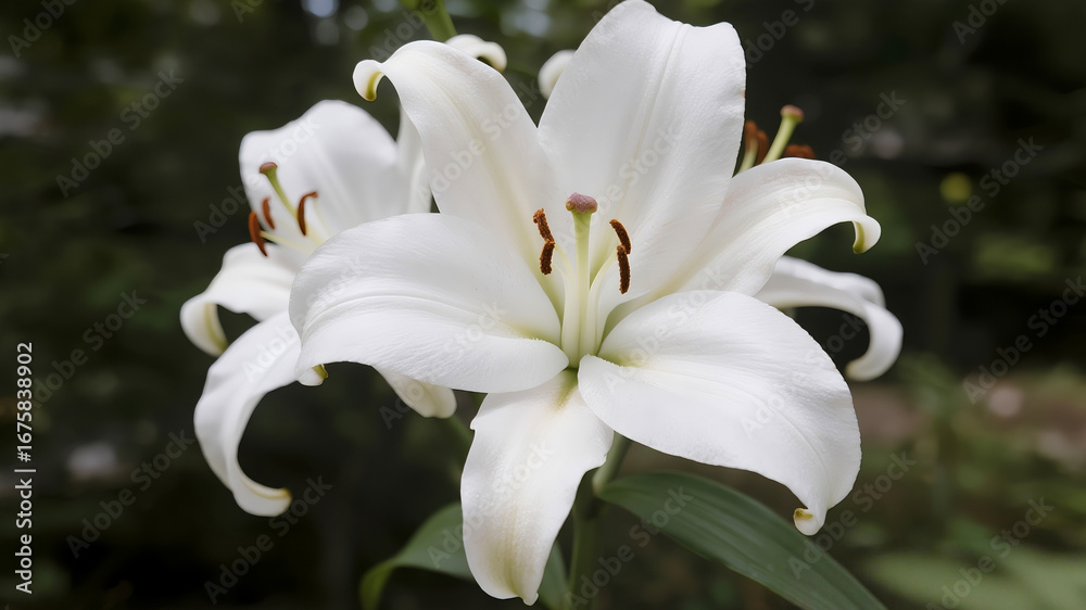 Obraz premium Elegant White Lily Flower Blooming in Soft Natural Light