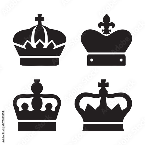 set of crowns icons silhouette vector. Royal crowns collection for king, queen, elegant vintage Crown Icons