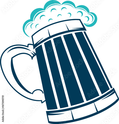 Vector art of stylized illustration of a beer mug with frothy foam, isolated on a