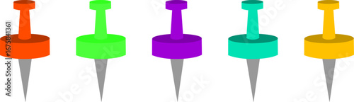 A set of colorful pushpin with sticky notes, editable vector design, perfect for business and office-related projects.