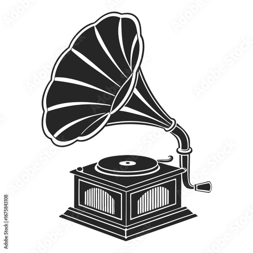 Classic Gramophone Silhouette Illustration in Black