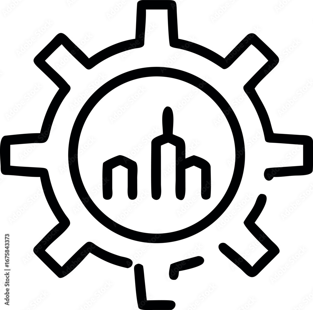 Fototapeta premium Vector art of gear with cityscape inside