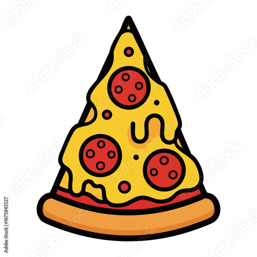Cartoon pepperoni pizza slice vector illustration