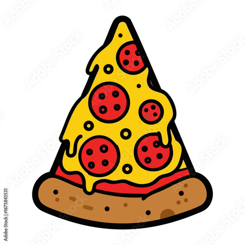 Cartoon pepperoni pizza slice vector illustration