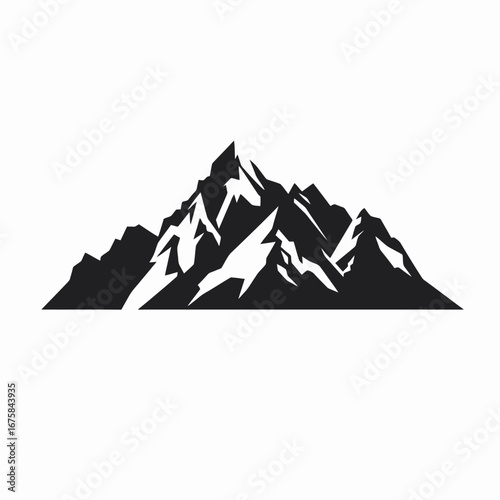 Majestic snow mountain range black and white simple vector graphic silhouette