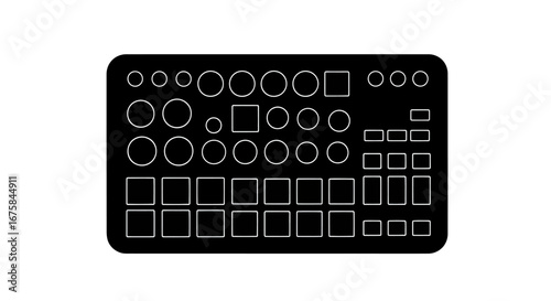 Black electronic music production controller with many buttons and pads.