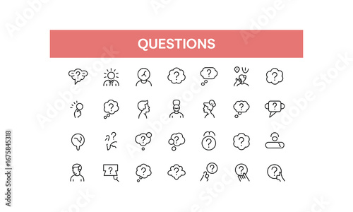 Collection of question mark icons representing inquiry doubt curiosity and problem solving concepts white background