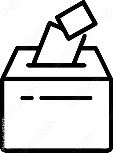 Vector art of outline icon of a ballot box with a ballot being inserted, symbolizing voting and elections