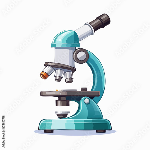 A vibrant cartoon illustration of a laboratory microscope, a symbol of science, research, and discovery, isolated on a white background