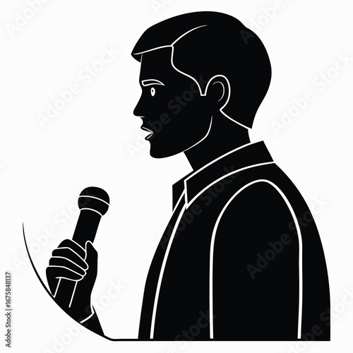Black Silhouette of Reporter Holding Microphone