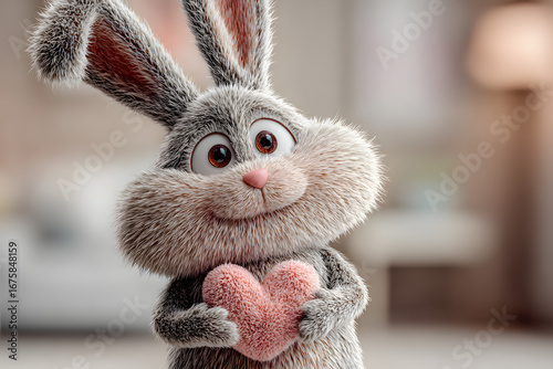 Kelinci Imut 3D Memegang Hati