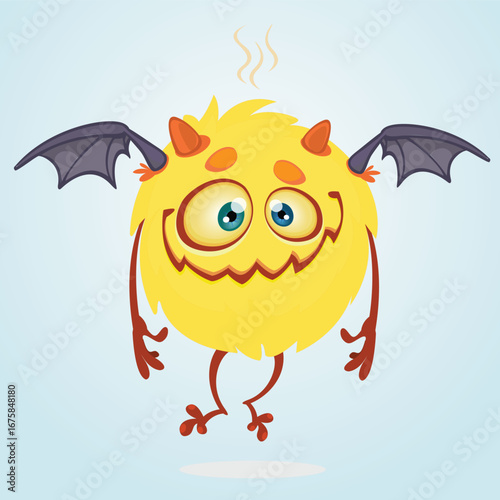 A fluffy orange monster with bat wings and a comically flustered expression editable vector for t-shirt mug wall stickers wallpaper sticker design multipurpose use in high definition forma
