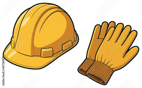 Construction safety 3d icon set. featuring hard hat and gloves
