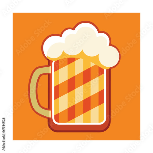 Stylized Beer Mug With Foamy Head On Orange Background