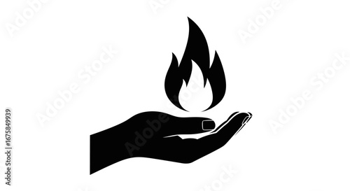 Hand Holding a Flame Silhouette Illustration.
