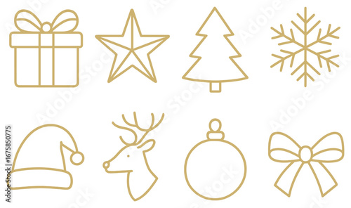 Christmas holiday neon icon set. featuring gift, star, tree, snowflake, hat, reindeer, ornament, and bow