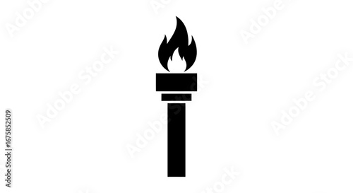 Simple Black Torch Icon with Flames.