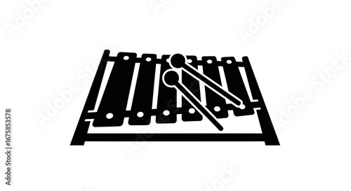 Simple Black Silhouette of a Xylophone with Mallet.