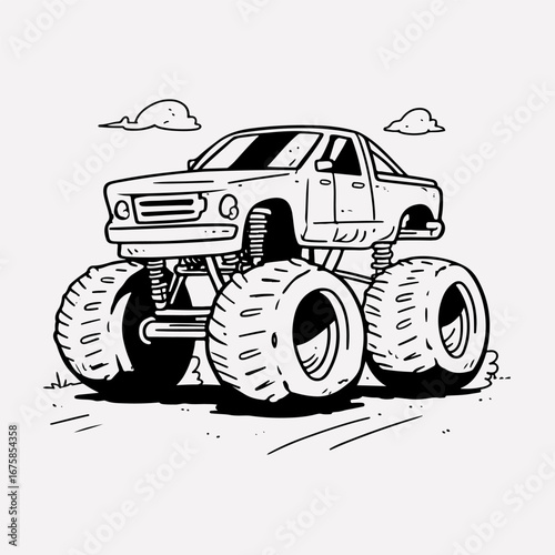 Monster Truck Graphic Single Icon Symbol Vintage Style Design, Truck Simple Vector, Monster Truck Silhouette Black Flat Design