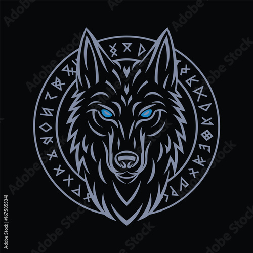 Norse Wolf with Runic Circle Vector Art & Illustration