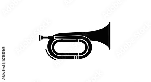 Black Silhouette of a Brass Bugle Musical Instrument Icon.