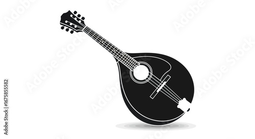 Black silhouette of a stringed musical instrument, a mandolin.