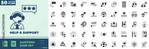 Help And Support Duotone Editable Icons set. Vector illustration in modern thin duotone style of help and support icons: help, support, service, etc