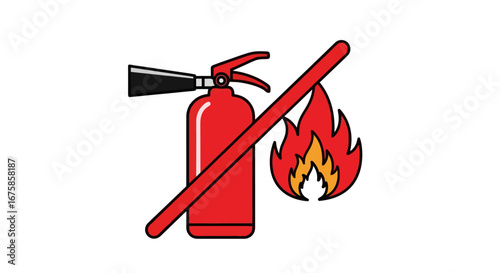 Red Fire Extinguisher Crossed Out with Flames.