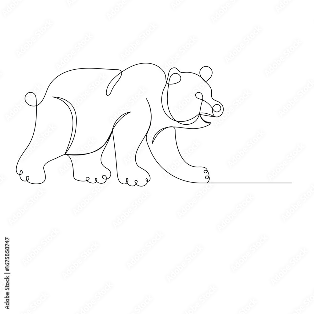 Fototapeta premium Bear continuous one line drawing of outline vector illustration 