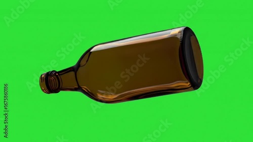 eco green empty brown glass bottle rotating isolated screen