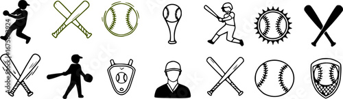 Softball icon set. Baseball silhouette, hand drawn baseball outline vector illustration
