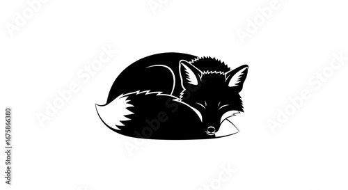 Black and White Silhouette of a Sleeping Fox.
