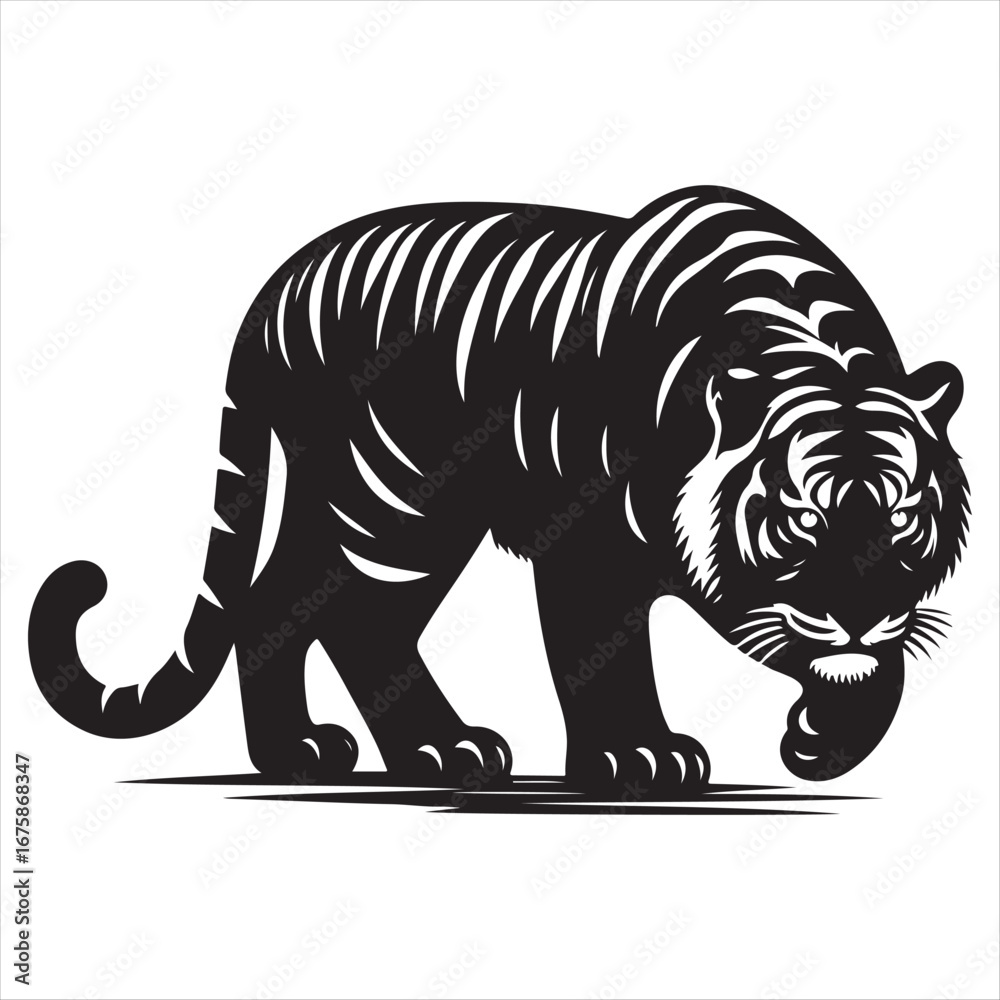 Fototapeta premium Powerful Black and White Tiger Illustration: Fierce, Majestic, and Bold Graphic Design.
