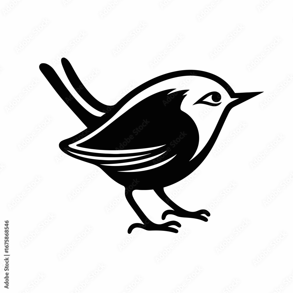 Fototapeta premium Charming black avian emblem with minimalist details in an elegant silhouette