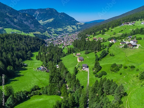 A panoramic summer view of Ortisei village in Val Gardena, Dolomites. South Tyrol, Italy