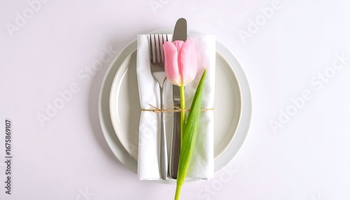 Elegant table setting with pink tulip (1)