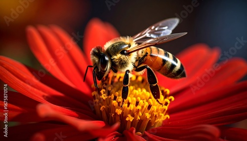Honeybee on red flower