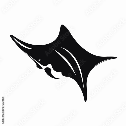 Majestic oceanic manta ray swimming in simple black and white silhouette