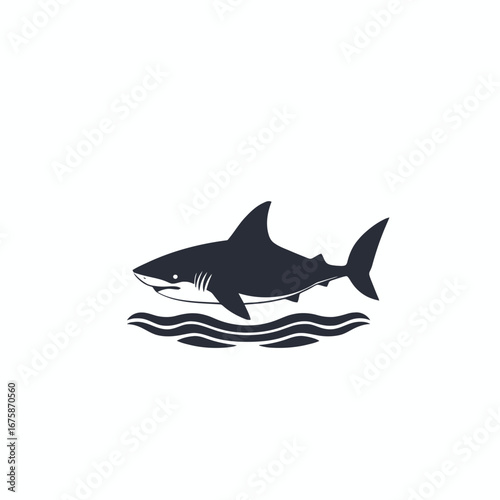 Menacing shark glides through ocean waters, an isolated vector marine silhouette
