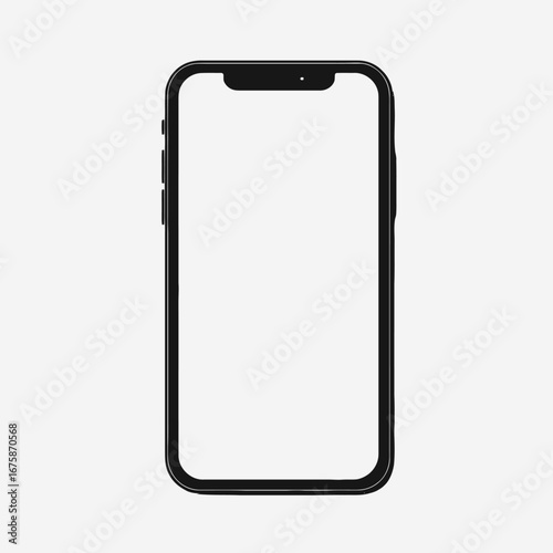 Modern smartphone device with white screen displaying simplistic black border silhouette