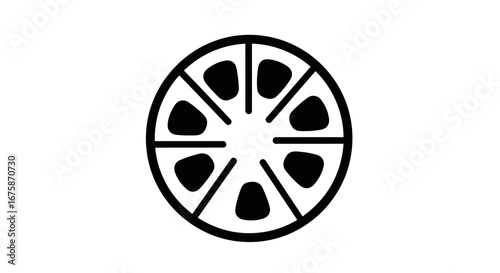 Simple Black and White Citrus Fruit Slice Icon.
