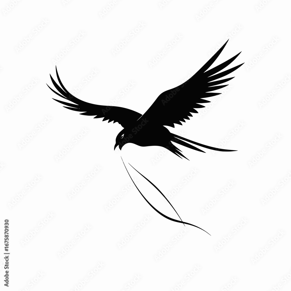 Obraz premium Majestic exotic bird carrying lines high up in the sky silhouette