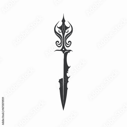 Ornate sharp sword with elegant design, isolated weapon vector silhouette