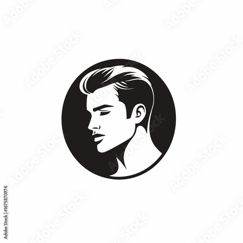 Refined male with groomed hair on the logo style bold silhouette