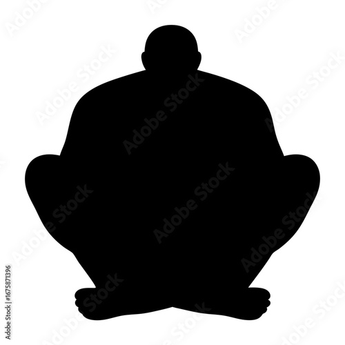 Silhouette of Sumo Wrestler in Seiza Position Isolated on White Background