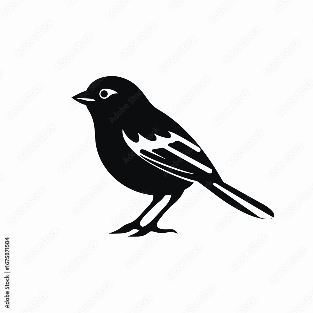 Fototapeta premium Elegant graphic songbird illustration showing natural avian design in stark silhouette