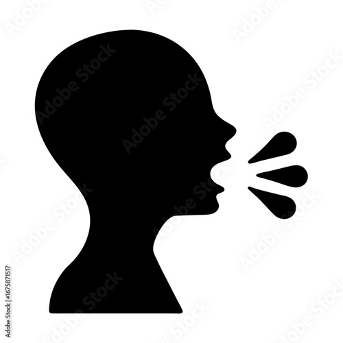 Silhouette of a person speaking, expressing ideas or communicating verbally in black