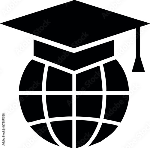 Global literacy or international education graduation vector icon